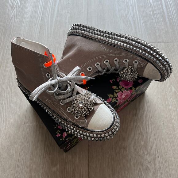 Nan-ku x Free People Cruise Studded Hi-Top Sneakers Size 38 US 8 Womens Gray NEW - Picture 1 of 14